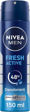 NIVEA MEN Fresh Active, Antibacterial Deodorant Spray for Men, 48H Active Protection, with Infini Fresh Formula, Long-Lasting Freshness, 150ml
