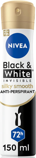 NIVEA Antiperspirant Spray for Women, 72h Protection, Black & White Invisible Silky Smooth Shaving, 150ml